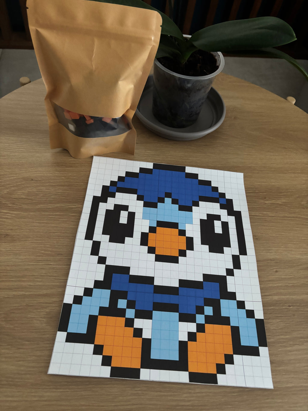 🐧 Pixel Art Pinguim – Tela 30x25 cm com Blocos 10x10x5 cm