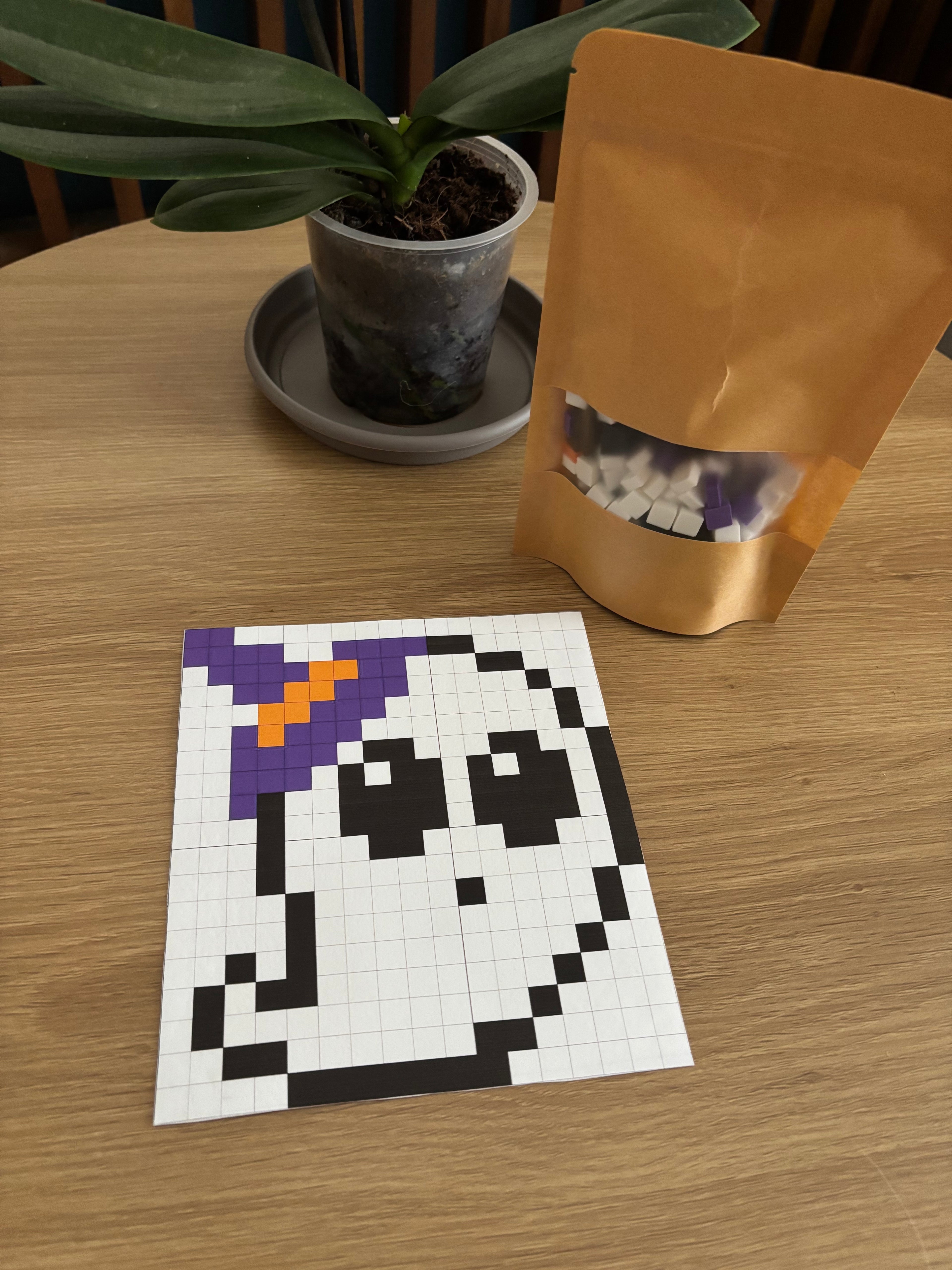 👻 Pixel Art Fantasma – Tela 19,5x17,5 cm com Blocos 10x10x5 cm