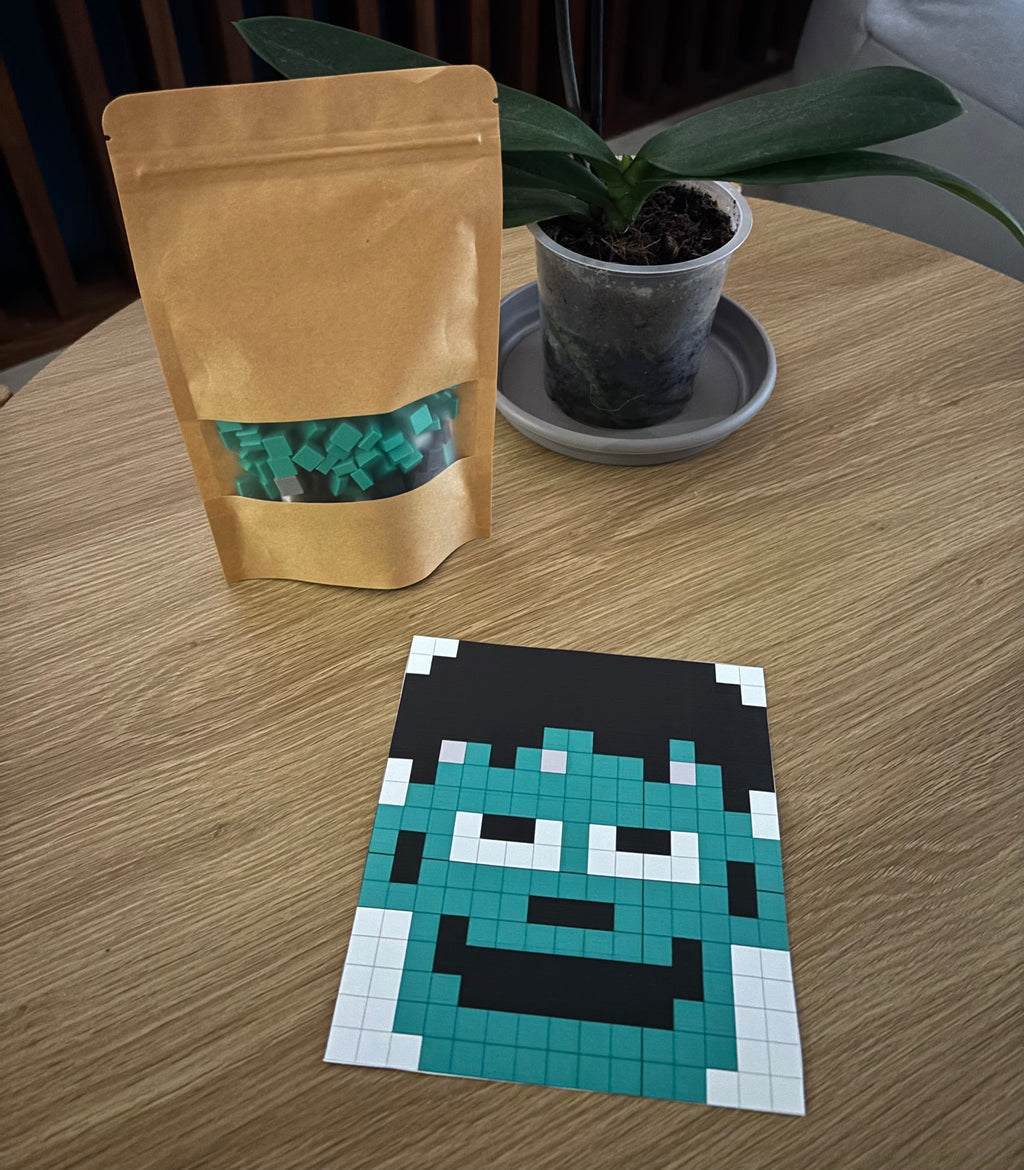 🧟 Pixel Art Frankenstein – Tela 17,2x15,5 cm com Blocos 10x10x5 cm